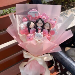 Bó bông tốt nghiệp trắng hồng