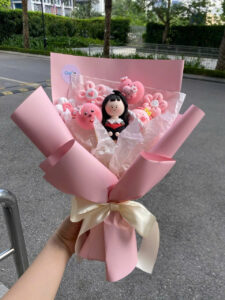 bó hoa đất sét hồng baby